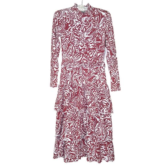 Amour Vert “Sicily Reverie” Rust & White Stretchy Mock Neck Knit Dress XS - Picture 1 of 11